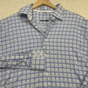 Visconti Uomo Button Down Mens XL Blue White Grid 2 Ply Mercerized Cotton 0812